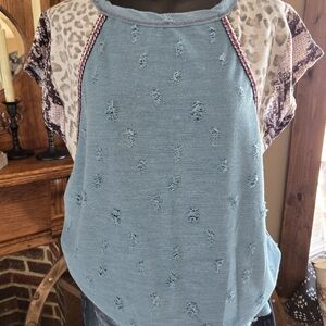 Blue Distressed Women's Top